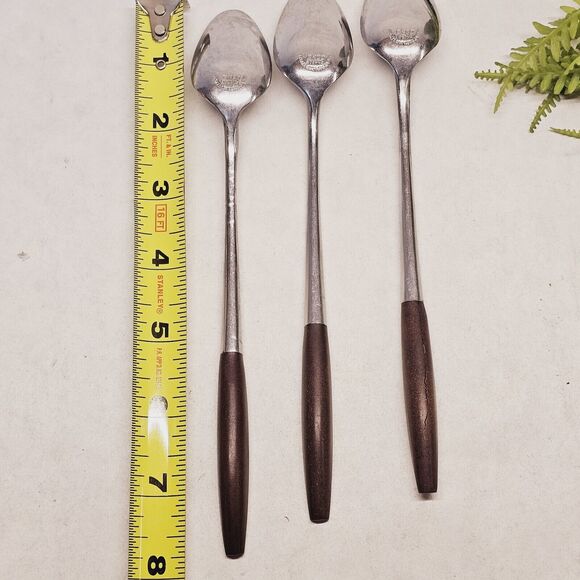 MCM Ekco Eterna Tea Spoons Wood Handles Stainless Steel Flatware Mid Century 60s - Picture 6 of 11
